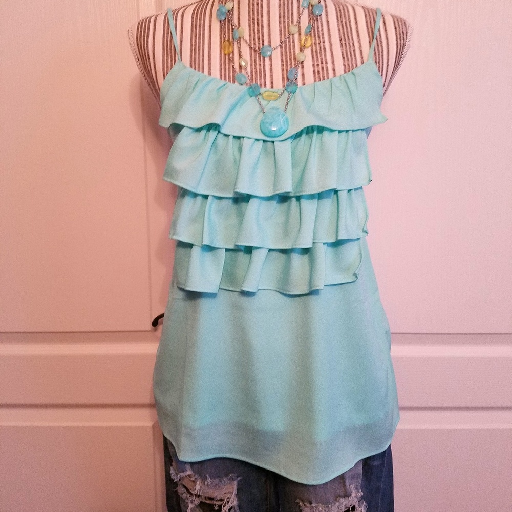 Mint Green Ruffled Sleeveless Top!  SPRING COLOR!
